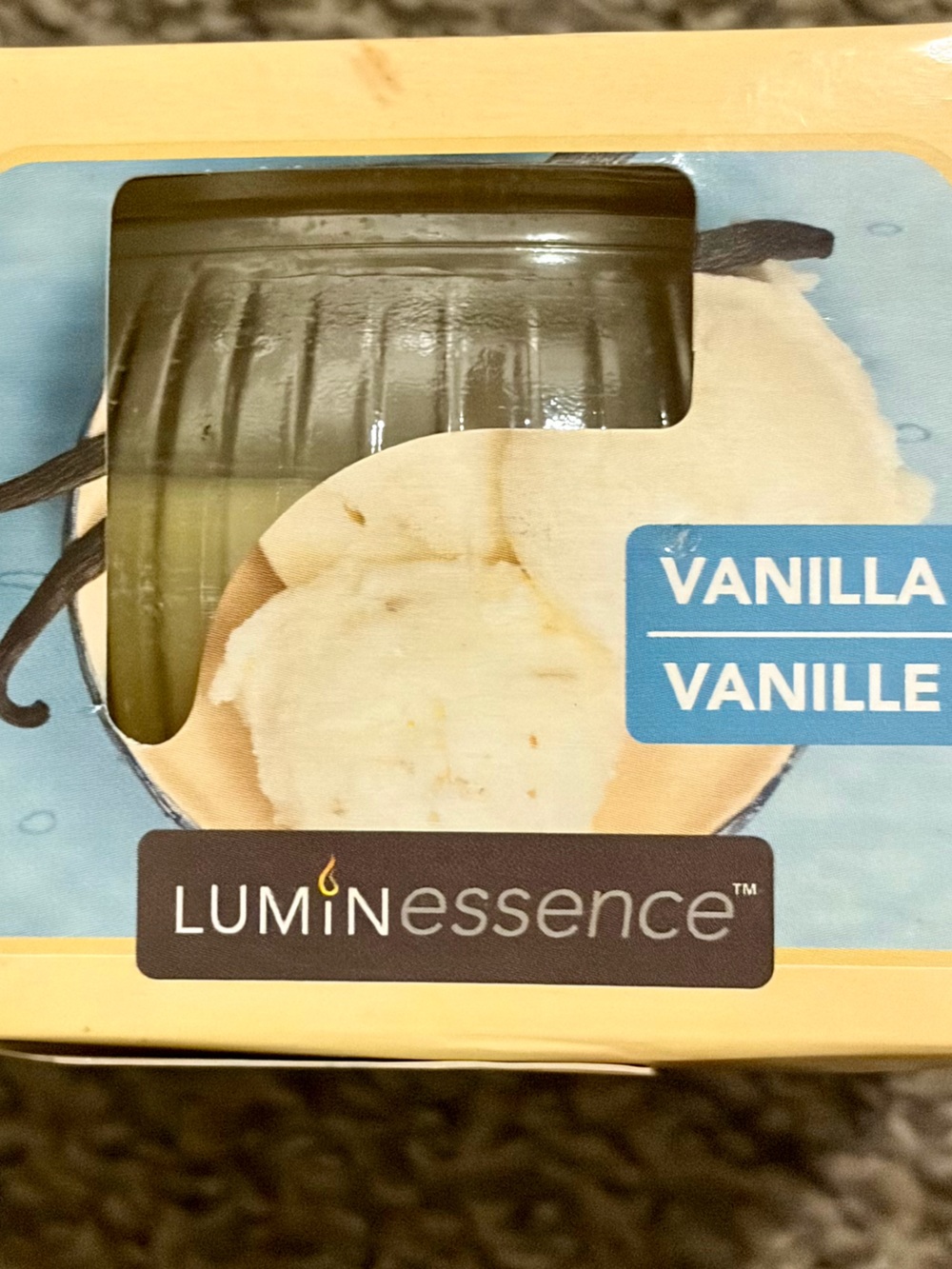 Luminess Vanilla Candle in Cream and Pale Blue Packaging